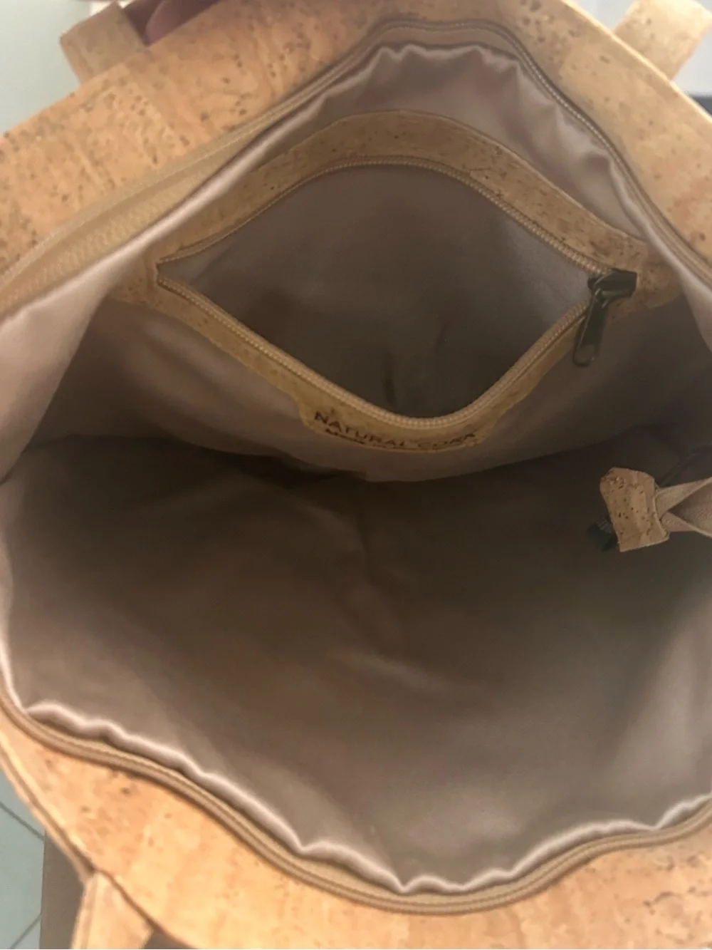 Bag Natural Cork Tote w/Black Front Pocket -Sustainable Everyday CarryA1 shape